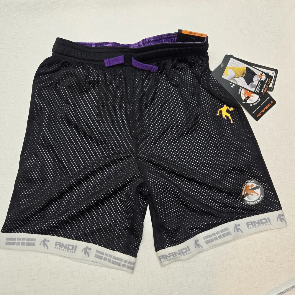 AND1 Kids Black and Purple Athletic Shorts